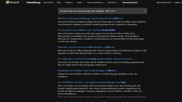 Druckertreiber wird nicht angezeigt oder verfügbar - Win 1110