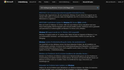 ESU-Verlängerung Windows 10 Home 22H2 klappt nicht