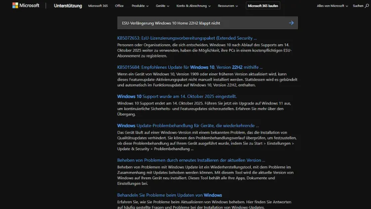 ESU-Verlängerung Windows 10 Home 22H2 klappt nicht