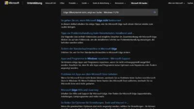 Edge öffnetstartet nicht, zeigt nur Suche - Windows 1110