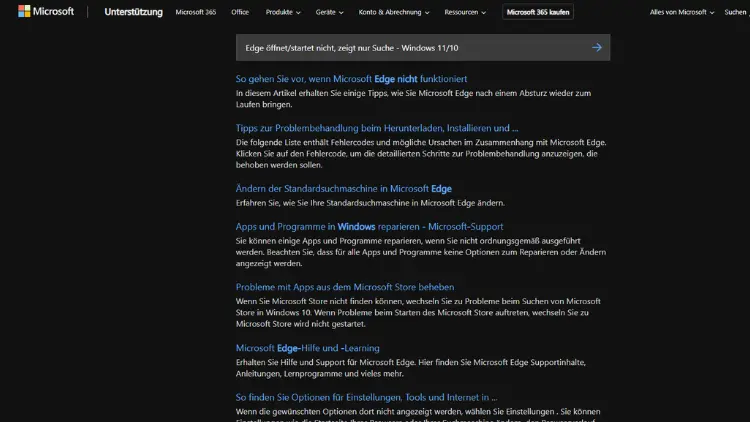 Edge öffnetstartet nicht, zeigt nur Suche - Windows 1110