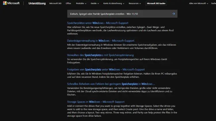 Einfach, Spiegel oder Parität Speicherplatz erstellen - Win 1110