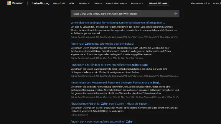 Excel Ganze Zeile färben, markieren, wenn Zelle Wort enthält