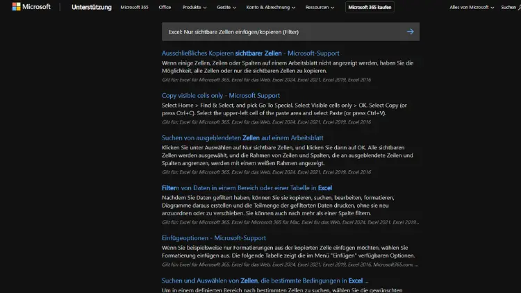 Excel Nur sichtbare Zellen einfügenkopieren (Filter)