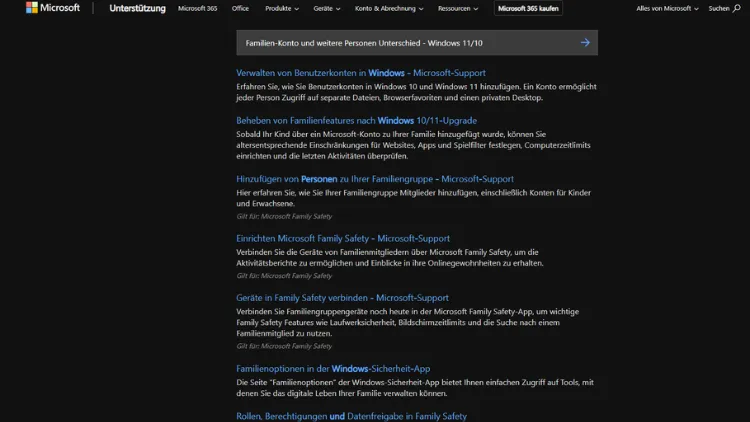 Familien-Konto und weitere Personen Unterschied - Windows 1110
