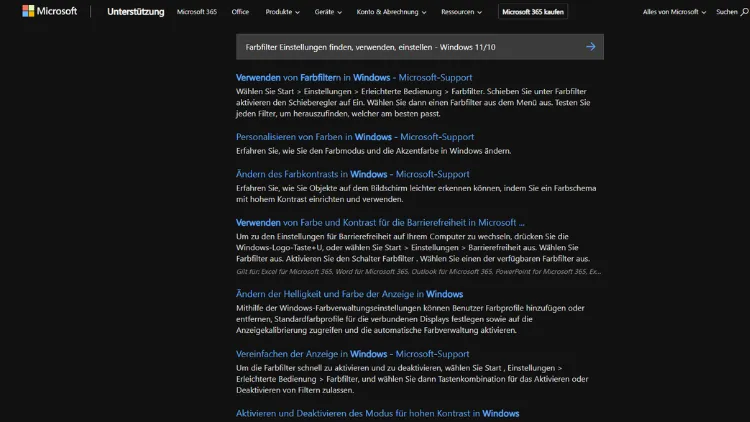 Farbfilter Einstellungen finden, verwenden, einstellen - Windows 1110