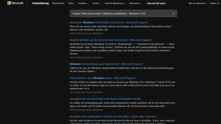 Feature Mein Gerät suchen aktivieren, deaktivieren - Windows 1110