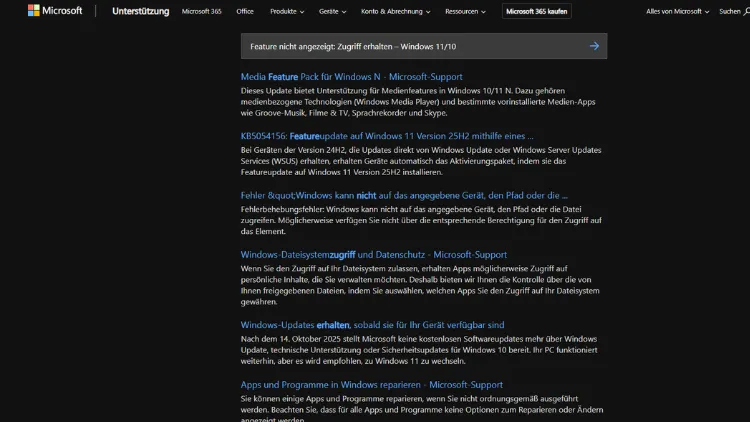 Feature nicht angezeigt Zugriff erhalten – Windows 1110
