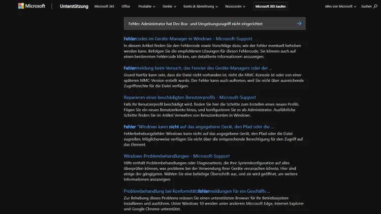 Fehler Administrator hat Dev Box- und Umgebungszugriff nicht eingerichtet