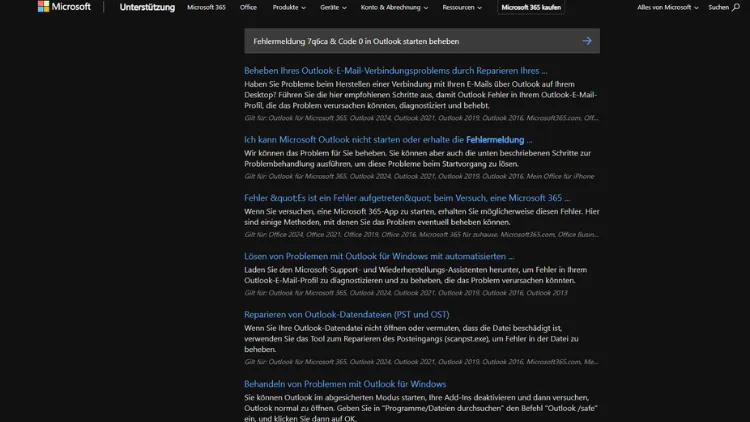 Fehlermeldung 7q6ca & Code 0 in Outlook starten beheben