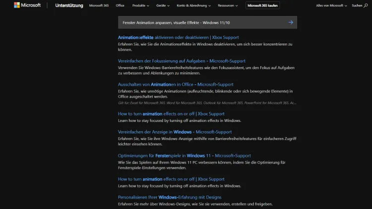 Fenster Animation anpassen, visuelle Effekte - Windows 1110
