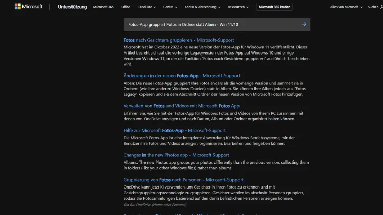 Fotos-App gruppiert Fotos in Ordner statt Alben - Win 1110