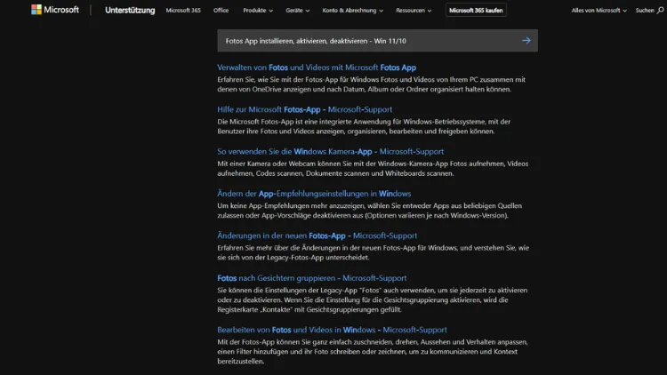 Fotos App installieren, aktivieren, deaktivieren - Win 1110