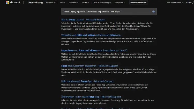 Fotos-Legacy-App Fotos und Videos importieren - Win 1110