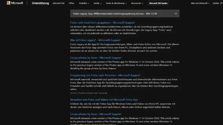 Fotos-Legacy-App, Willkommensseite Gesichtsgruppierung einaus - Win 1110