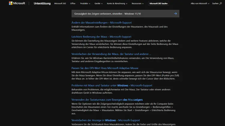Genauigkeit des Zeigers verbessern, einstellen - Windows 1110