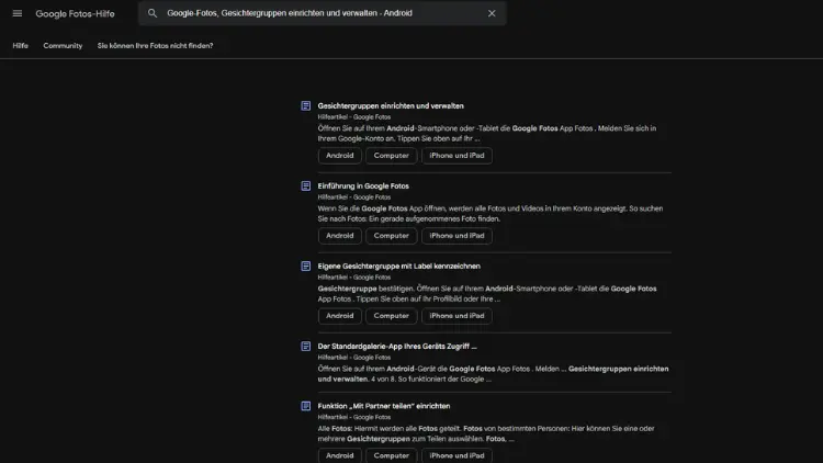 Google-Fotos, Gesichtergruppen einrichten und verwalten - Android