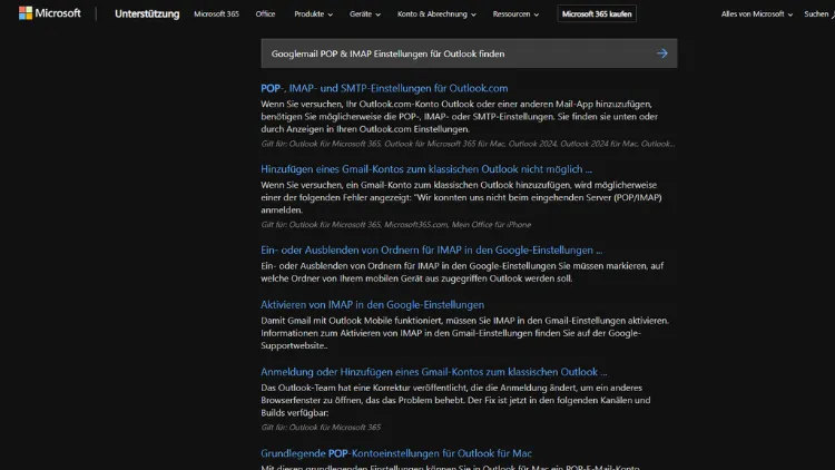 Googlemail POP & IMAP Einstellungen für Outlook finden