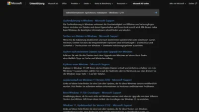 Indexinformationen Speicherort, Indexdaten – Windows 1110