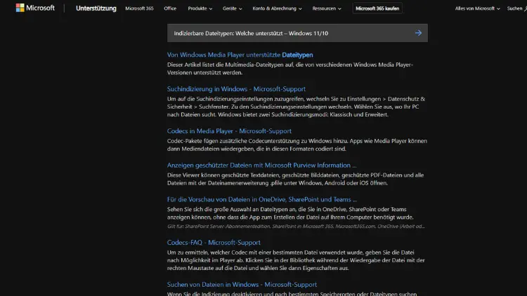 Indizierbare Dateitypen Welche unterstützt – Windows 1110
