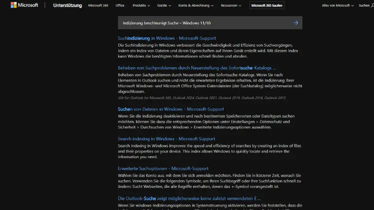 Indizierung beschleunigt Suche – Windows 1110
