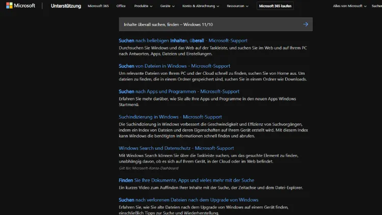 Inhalte überall suchen, finden – Windows 1110