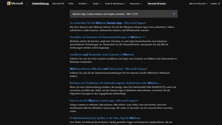 Kamera-App, Codes scannen und zeigen, ansehen - Win 1110