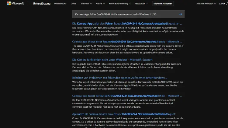 Kamera-App Fehler 0xA00F4244 NoCamerasAreAttached – Windows 1110