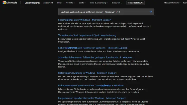 Laufwerk aus Speicherpool entfernen, löschen – Windows 1110