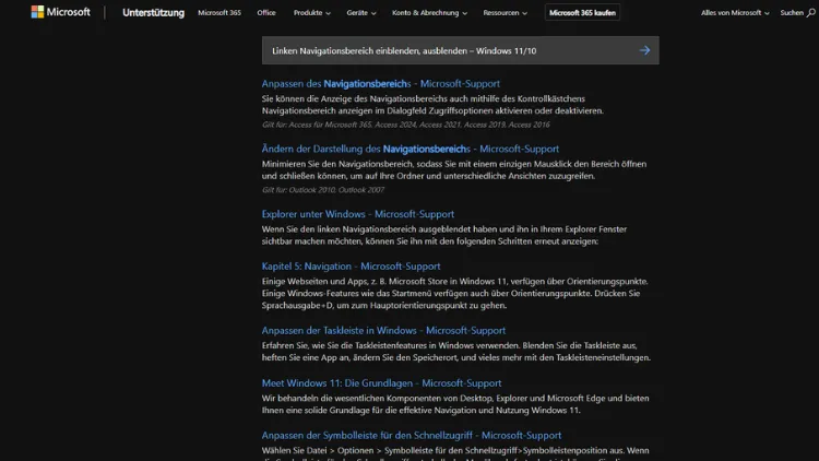 Linken Navigationsbereich einblenden, ausblenden – Windows 1110
