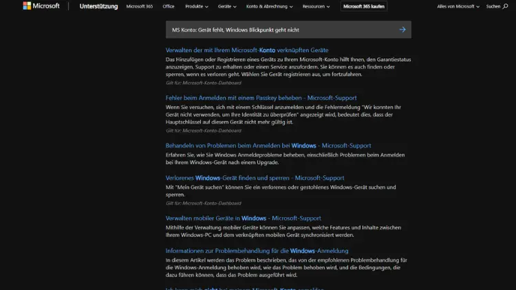 MS Konto Gerät fehlt, Windows Blickpunkt geht nicht
