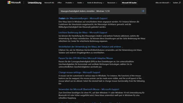 Mausgeschwindigkeit ändern, einstellen - Windows 1110
