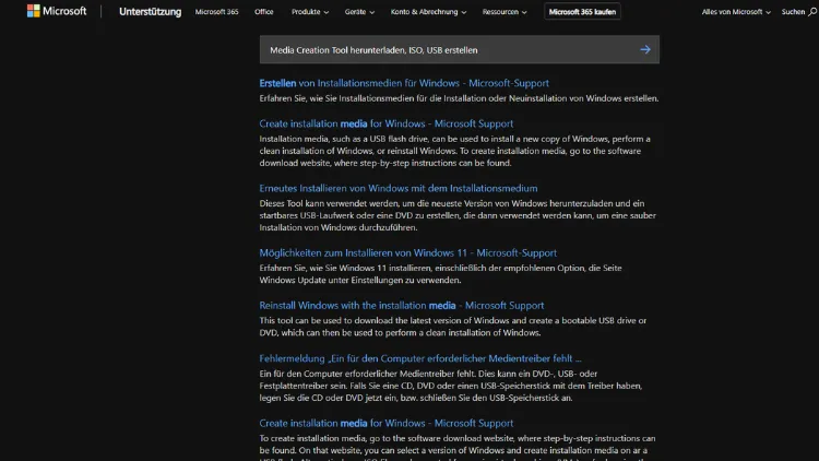 Media Creation Tool herunterladen, ISO, USB erstellen