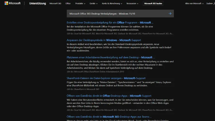 Microsoft Office 365 Desktop-Verknüpfungen - Windows 1110