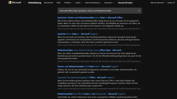 Microsoft Office Datei Speichern, Sichern und Wiederherstellen