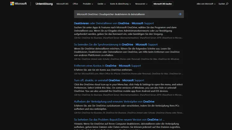 Microsoft OneDrive Cloudspeicher deaktivieren & deinstallieren