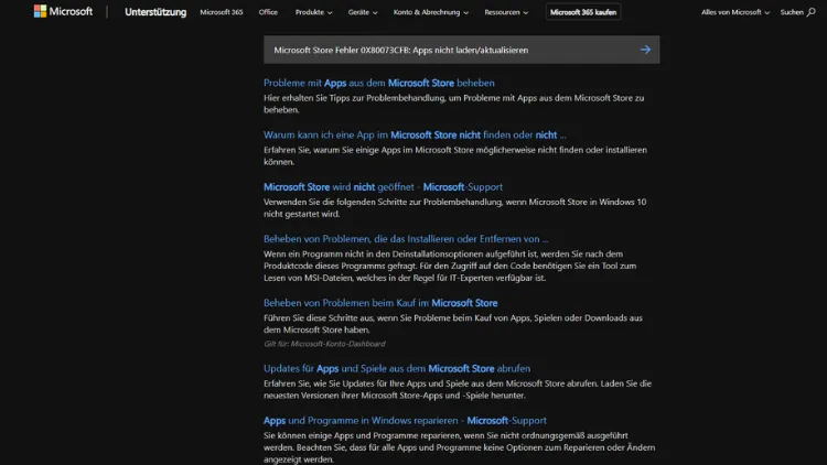 Microsoft Store Fehler 0X80073CFB Apps nicht ladenaktualisieren