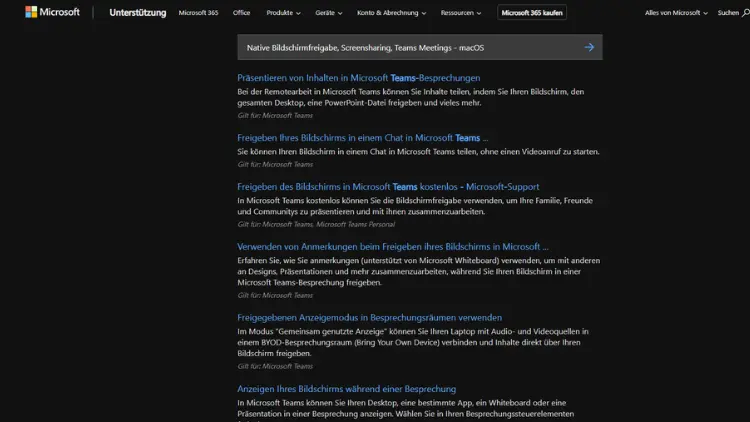 Native Bildschirmfreigabe, Screensharing, Teams Meetings - macOS
