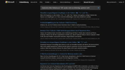 Outlook.live Web Mailadressen AN werden nicht vervollständigt, speichern nicht