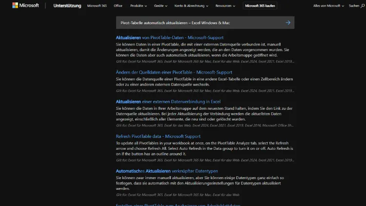 Pivot-Tabelle automatisch aktualisieren – Excel Windows & Mac