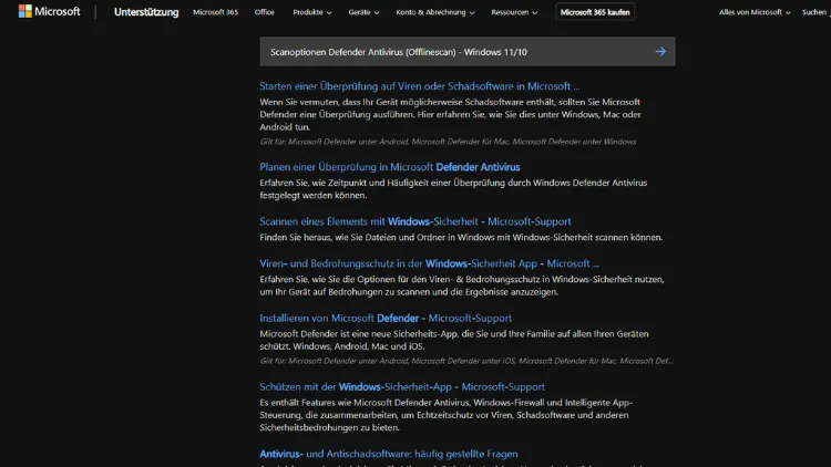 Scanoptionen Defender Antivirus (Offlinescan) - Windows 1110