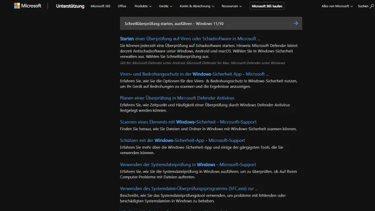 Schnellüberprüfung starten, ausführen - Windows 1110