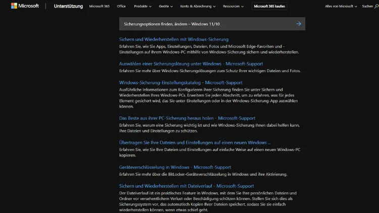 Sicherungsoptionen finden, ändern – Windows 1110