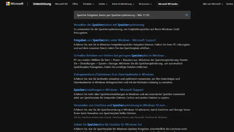Speicher freigeben, leeren per Speicheroptimierung – Win 1110