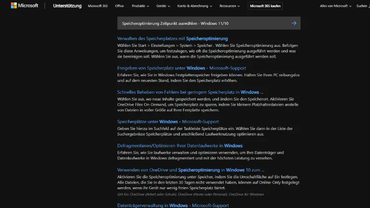 Speicheroptimierung Zeitpunkt auswählen - Windows 1110