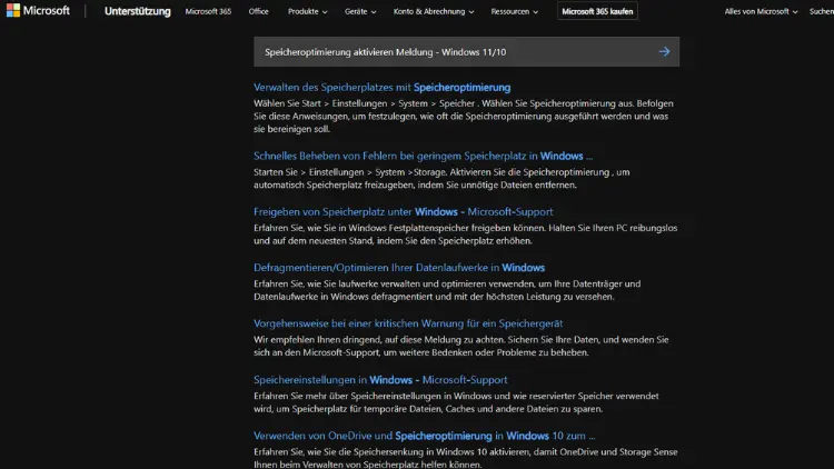 Speicheroptimierung aktivieren Meldung - Windows 1110