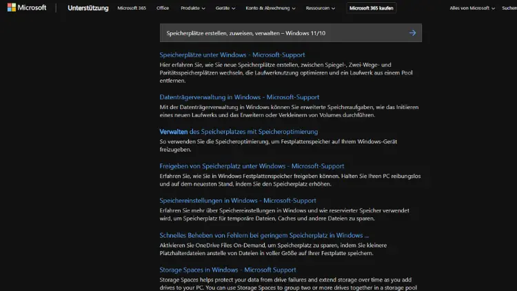 Speicherplätze erstellen, zuweisen, verwalten – Windows 1110
