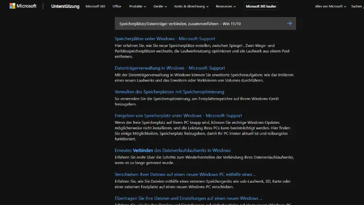 SpeicherplätzeDatenträger verbinden, zusammenführen – Win 1110
