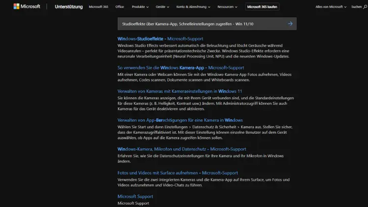 Studioeffekte über Kamera-App, Schnelleinstellungen zugreifen - Win 1110