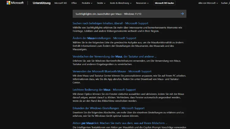 Suchhighlights ein-ausschalten per Maus – Windows 1110